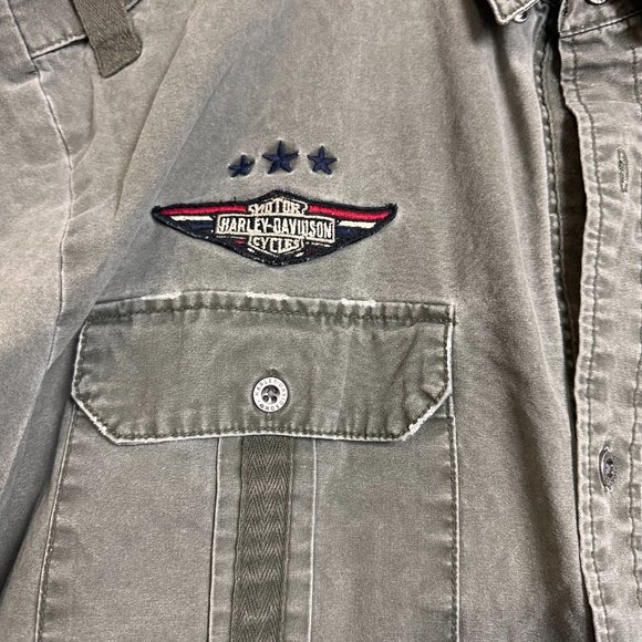 HARLEY DAVIDSON MEN'S  BUTTON UP GREEN SHIRT - Picture 2 of 13